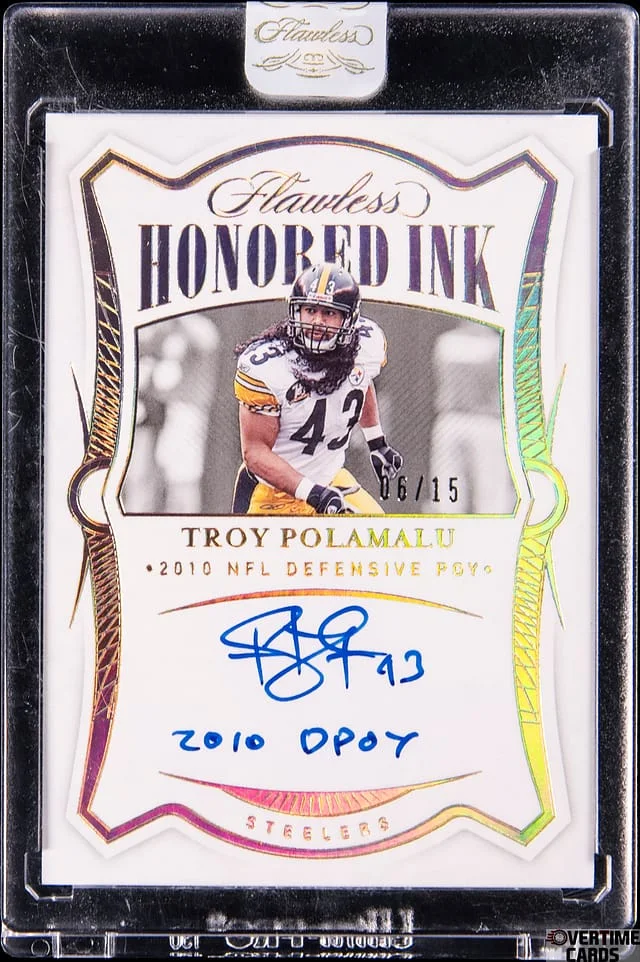 2020 Panini Flawless Tony Polamalu Honored Ink #HI-TPO card image