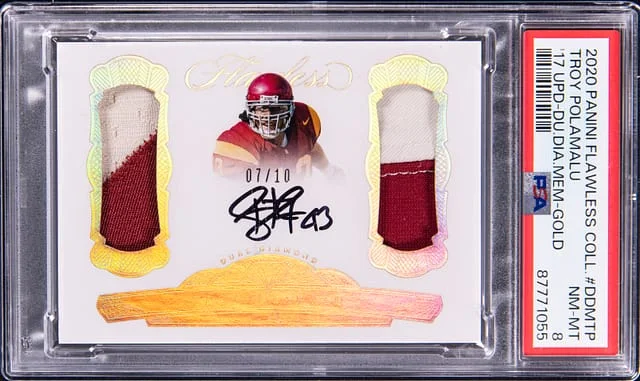 2020 Panini Flawless Troy Polamalu Collegiate '17 Update Dual Diamond Memorabilia Gold #DDM-TP card image