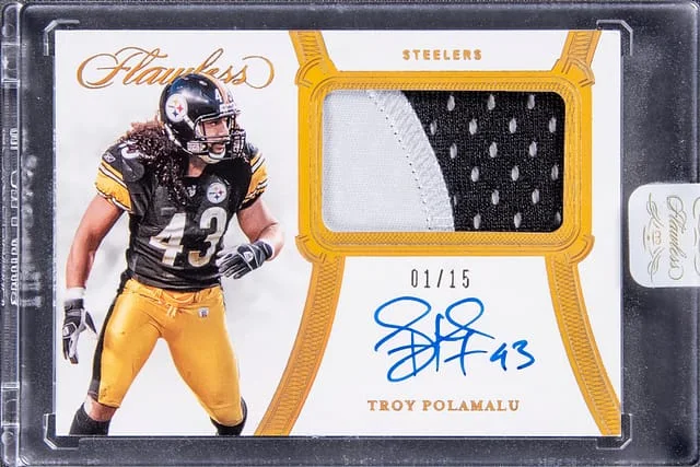 2020 Panini Flawless Troy Polamalu Patch Autographs #PA-TPO card image