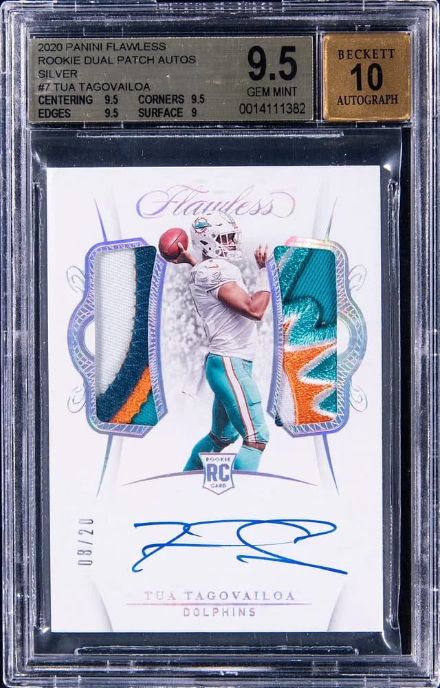 2020 Panini Flawless Tua Tagovailoa Dual Patch Autographs #7 card image