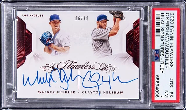 2020 Panini Flawless Walker Buehler/Clayton Kershaw Dual Signatures Ruby #DS-BK card image