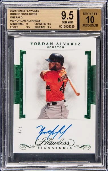 2020 Panini Flawless Yordan Alvarez Signatures Emerald #FRS-YA card image
