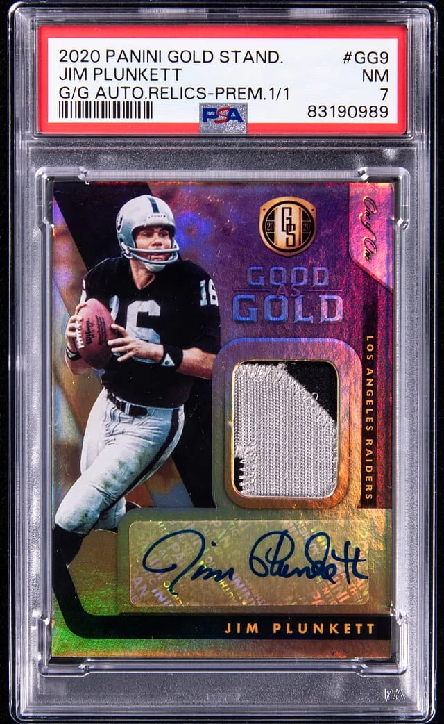 2020 Panini Gold Standard Jim Plunkett Good As Gold Autograph Relics Premium #GG9 card image