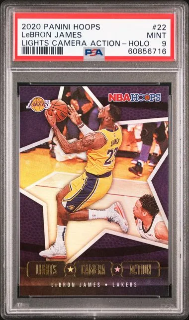 2020 Panini Hoops LeBron James Lights Camera Action Holo #22 card image