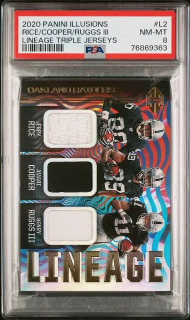 2020 Panini Illusions Amari Cooper/Henry Ruggs Iii/Jerry Rice Lineage Triple Jerseys #L2 card image