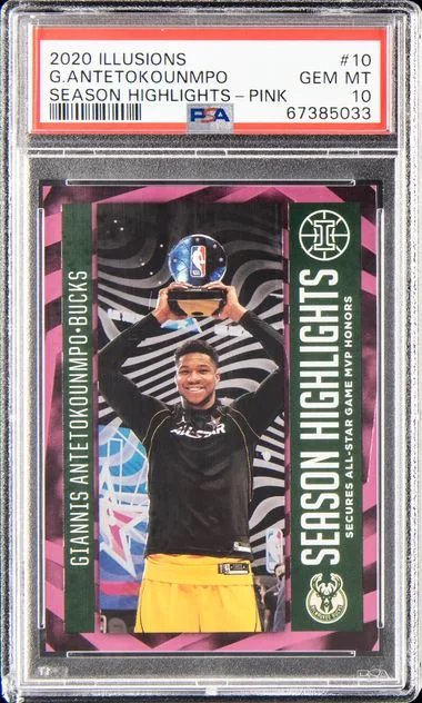 2020 Panini Illusions Giannis Antetokounmpo Season Highlights Pink #10 card image