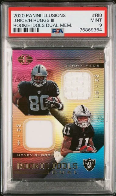 2020 Panini Illusions Henry Ruggs III/Jerry Rice Idols Dual Memorabilia #RI-8 card image