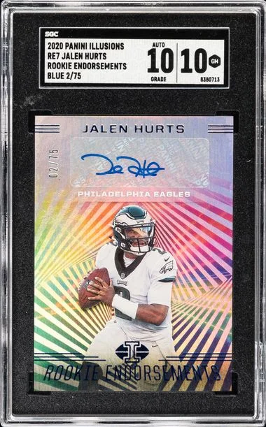 2020 Panini Illusions Jalen Hurts Endorsements Blue #RE7 card image