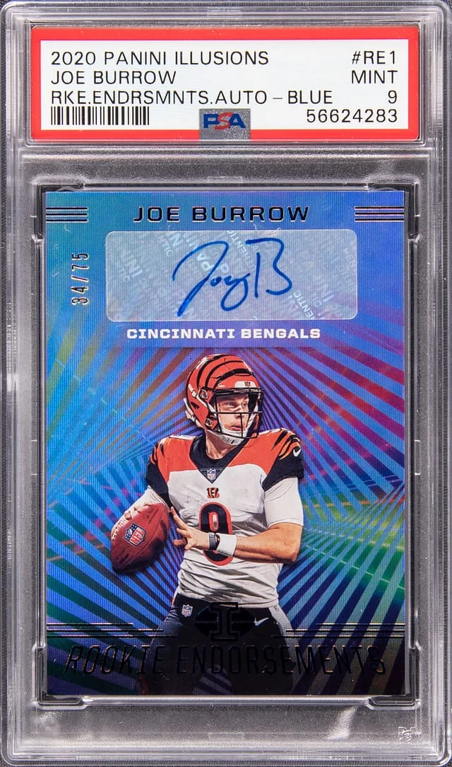 2020 Panini Illusions Joe Burrow Endorsements Blue #RE1 card image