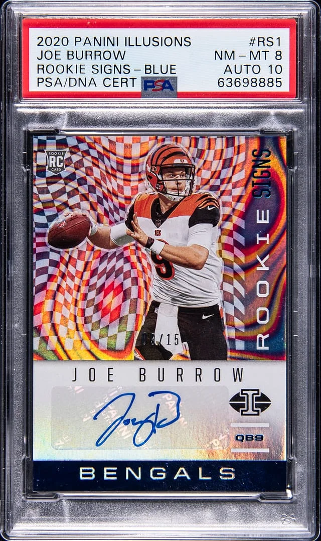 2020 Panini Illusions Joe Burrow Signs Blue #RS1 card image