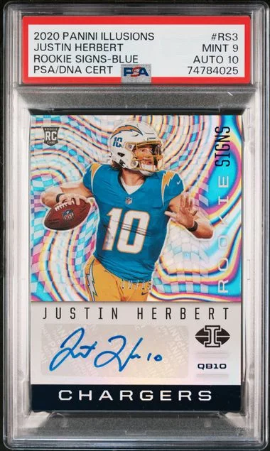 2020 Panini Illusions Justin Herbert Signs Blue #RS3 card image