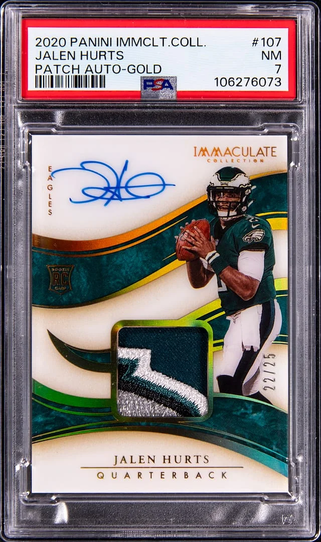 2020 Panini Immaculate Collection Jalen Hurts Patch Autograph Black Box 1/1 #107 card image