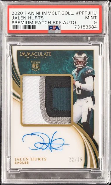 2020 Panini Immaculate Collection Jalen Hurts Premium Patch Autographs #PPR-JHU card image
