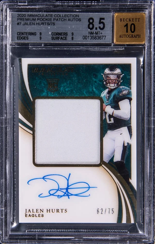2020 Panini Immaculate Collection Jalen Hurts Premium Patch Autographs #PPR-KHU card image