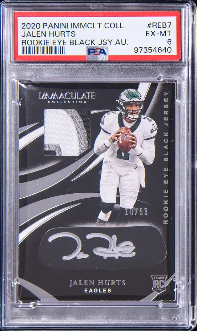 2020 Panini Immaculate Collection Jalen Hurts Eye Black Jersey Autograph #REB-7 card image