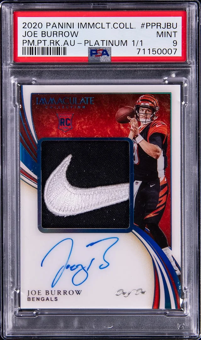 2020 Panini Immaculate Collection Joe Burrow Premium Patch Autographs Premium Edition #PPR-JBU card image