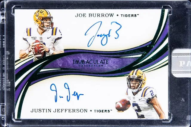 2020 Panini Immaculate Collection Joe Burrow/Justin Jefferson Collegiate Immaculate Dual Autographs Platinum #1 card image
