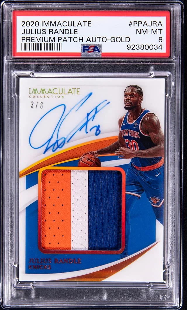 2020 Panini Immaculate Collection Julius Randle Premium Patch Autograph Gold #PPAJRA card image