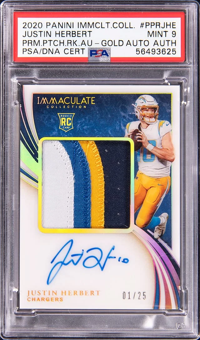 2020 Panini Immaculate Collection Justin Herbert Premium Patch Autographs NFL Shield #PPR-JHE card image