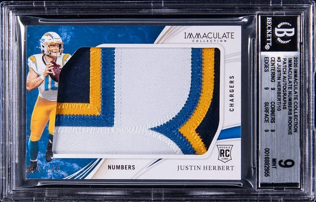 2020 Panini Immaculate Collection Justin Herbert Immaculate Numbers Patch #RL3 card image