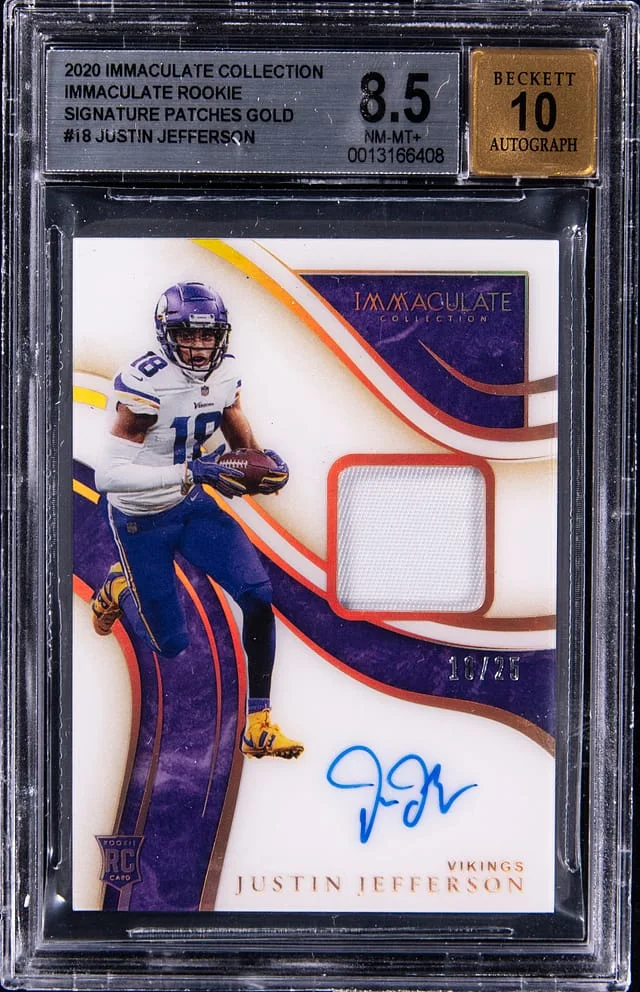 2020 Panini Immaculate Collection Justin Jefferson Gold Jersey Number #ISP18 card image