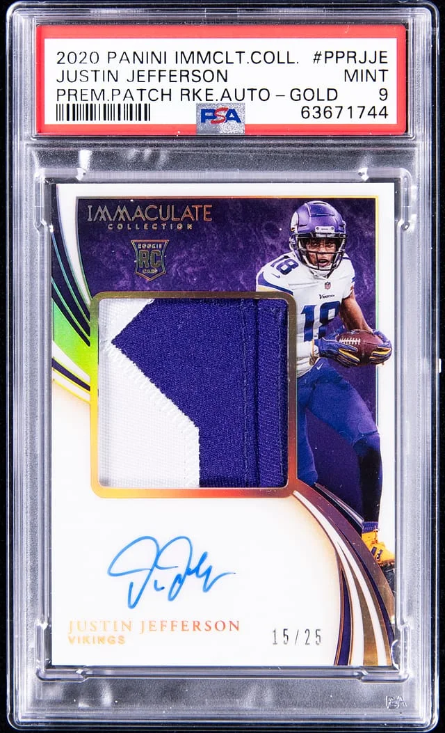 2020 Panini Immaculate Collection Justin Jefferson Premium Patch Autographs Gold #PPRJJE card image