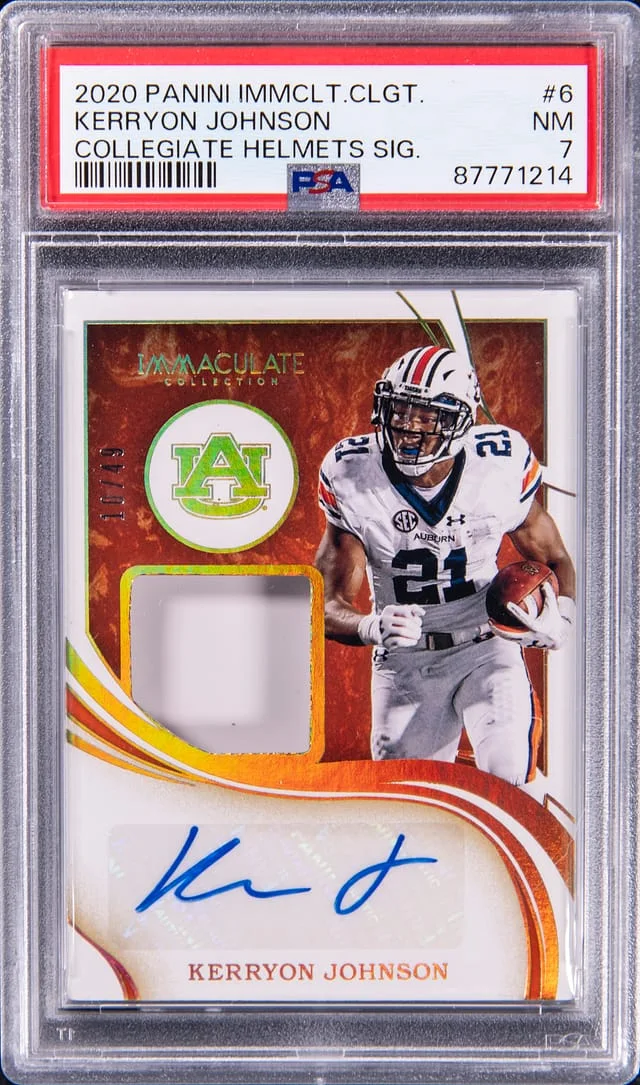 2020 Panini Immaculate Collection Kerryon Johnson Collegiate Helmets Signature #6 card image