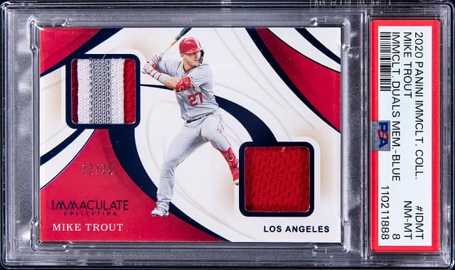 2020 Panini Immaculate Collection Mike Trout Dual Memorabilia Blue #IDMT card image