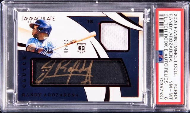 2020 Panini Immaculate Collection Randy Arozarena Clutch Autographs Relics #CR-RA card image