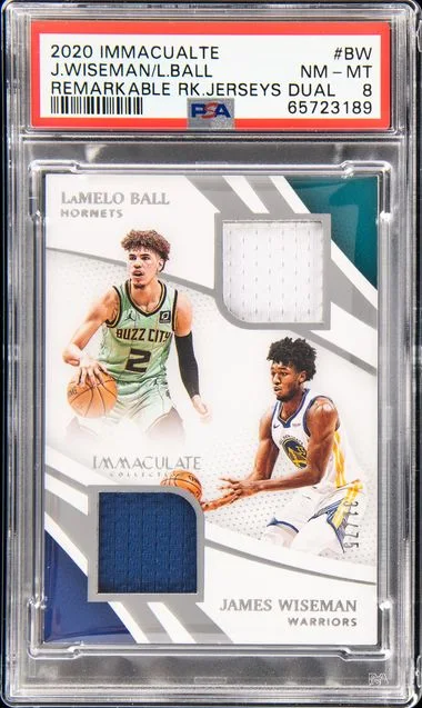 2020 Panini Immaculate Collection Remarkable Jersey Relics Dual Bw James Wiseman/Lamelo Ball #no-number card image