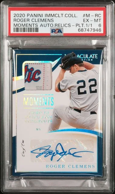 2020 Panini Immaculate Collection Roger Clemens Moments Autograph Relics Platinum #M- card image
