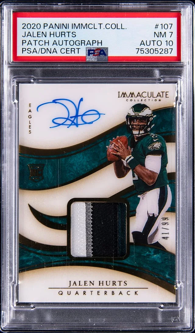 2020 Panini Immaculate Jalen Hurts Patch Autograph (RPA) #107 card image