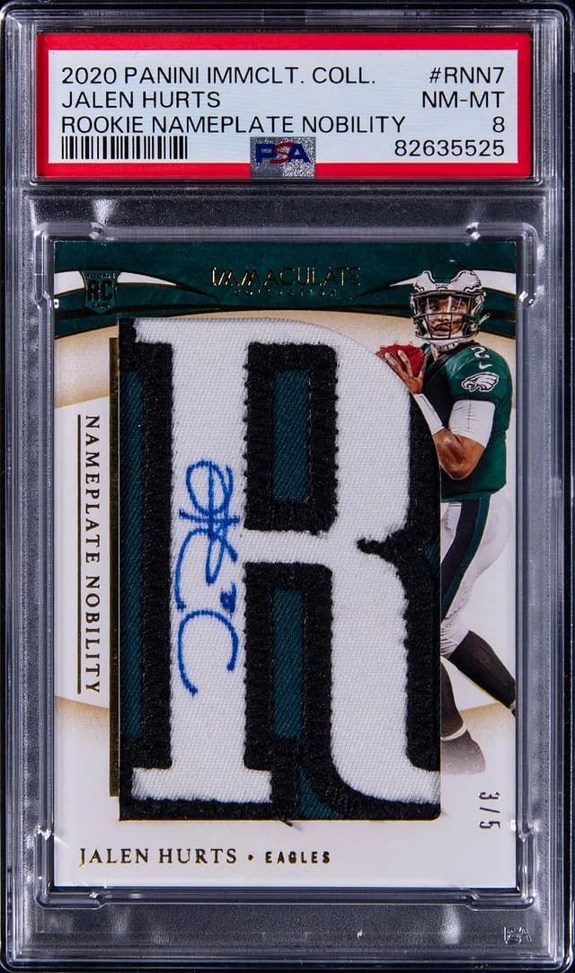 2020 Panini Immaculate Jalen Hurts Nameplate Nobility #RNN7 card image