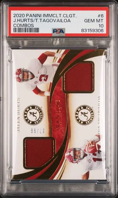 2020 Panini Immaculate Jalen Hurts/Tua Tagovailoa Collegiate Combos #6 card image