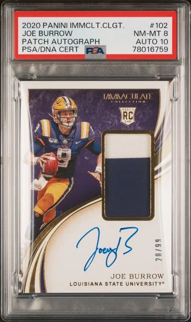 2020 Panini Immaculate Joe Burrow Collegiate Patch Autograph #102 card image