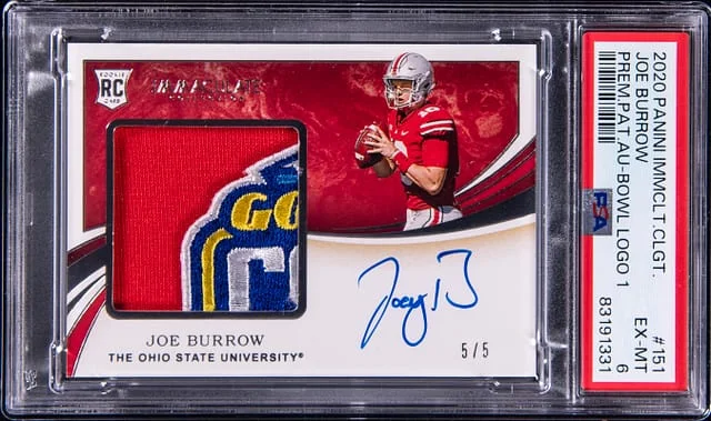 2020 Panini Immaculate Joe Burrow Collegiate Premium Patches Autograph Bowl Logo #151 card image