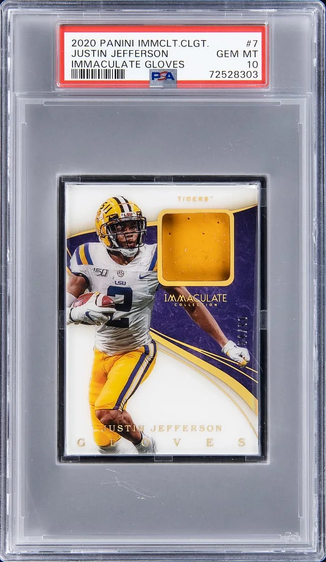 2020 Panini Immaculate Justin Jefferson Collegate Gloves #7 card image
