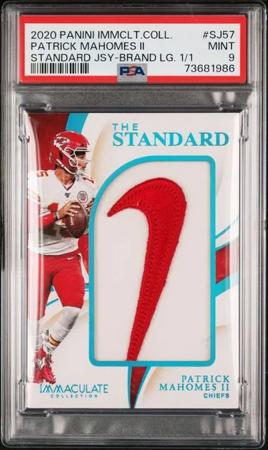2020 Panini Immaculate Sj57 Patrick Mahomes II Standard Jerseys Brand Logo #1/1 card image