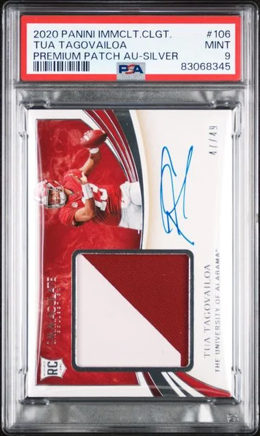 2020 Panini Immaculate Tua Tagovailoa Collegiate Premium Patch Autograph-Silver #106 card image
