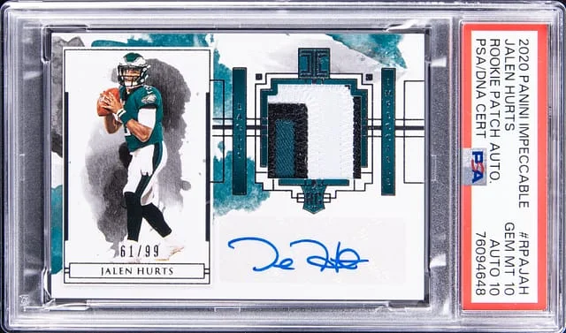 2020 Panini Impeccable Jalen Hurts Patch Autograph #RPA-JAH card image