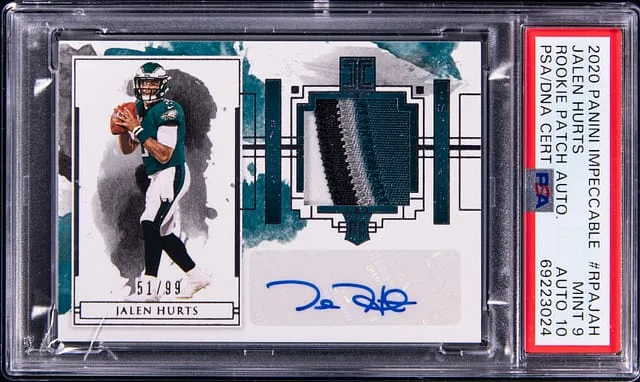 2020 Panini Impeccable Jalen Hurts Patch Autographs #RPAJAH card image