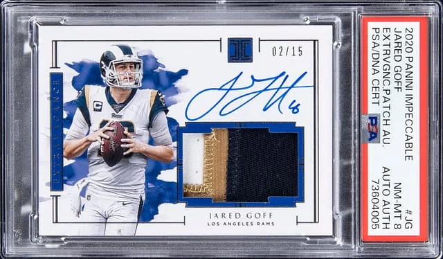 2020 Panini Impeccable Jared Goff Extravagance Patch Autograph #EPA-JG card image