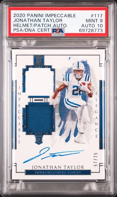 2020 Panini Impeccable Jonathan Taylor Helmet and Patch Autographs #117 card image