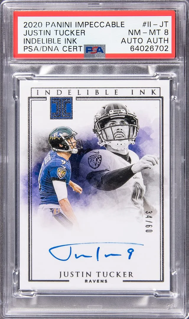 2020 Panini Impeccable Justin Tucker Incredible Ink #II-JT card image