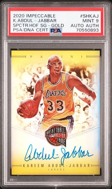 2020 Panini Impeccable Kareem Abdul-Jabbar Spectra Hall Of Fame Signatures Gold #SH-KAJ card image