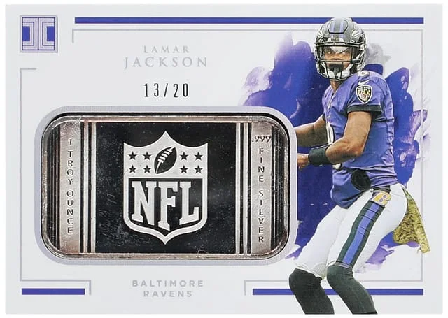 2020 Panini Impeccable Lamar Jackson Silver Bar #NFLS-LJ card image