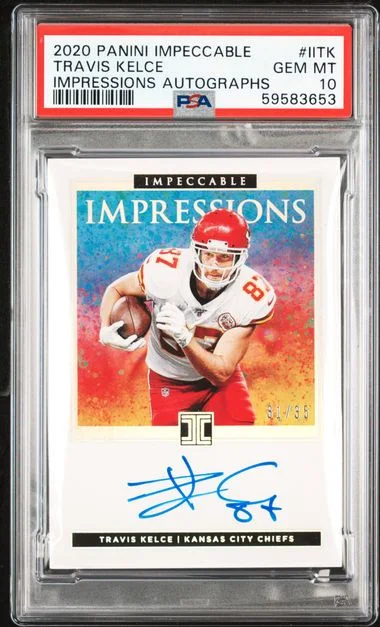 2020 Panini Impeccable Travis Kelce Impressions Autographs #IITK card image