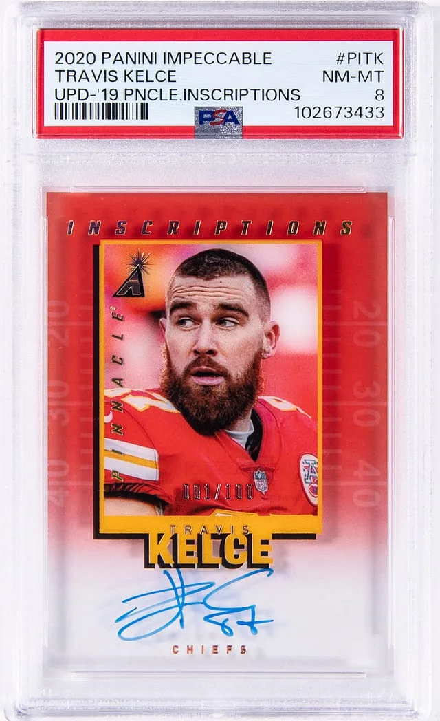 2020 Panini Impeccable Travis Kelce Update 2019 Inscriptions #PI-TK card image