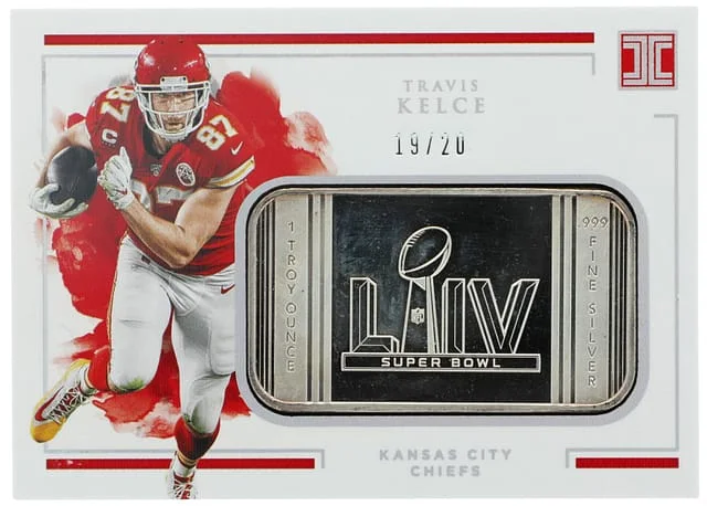 2020 Panini Impeccable Travis Kelce Silver Bar Silver Super Bowls #2 card image