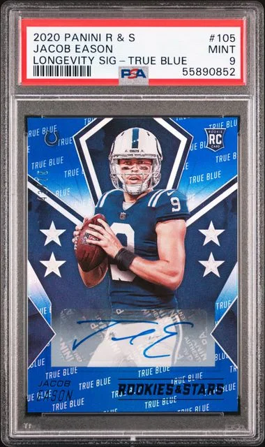 2020 Panini Jacob Eason Rookies & Stars Longevity Signatures True Blue #105 card image